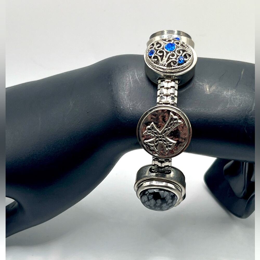 Jewel La La 5 button snap on silver tone bracelet
